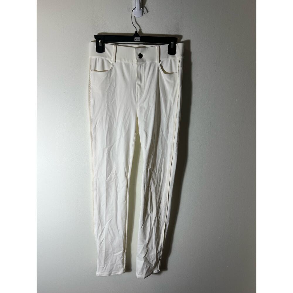 Women's White Skinny Jeans with leather piping